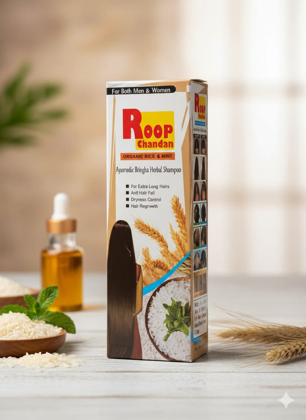 Roop Chandan Ayurvedic Bringha Herbal Shampoo (Organic Rice & Mint)
